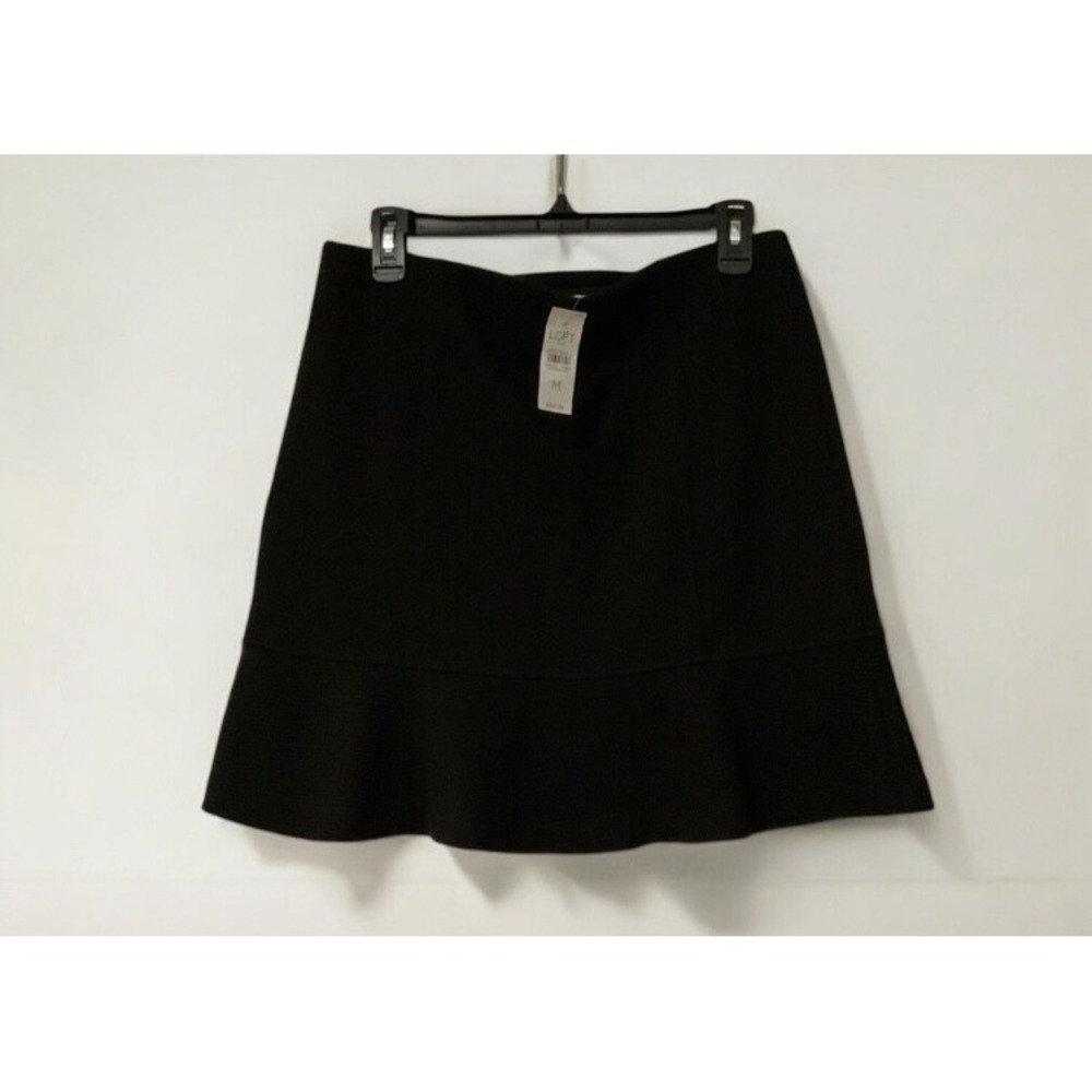 Loft Outlet Womens Black Textured Knit Flounce Hem Skater Mini Skirt Size M NWT